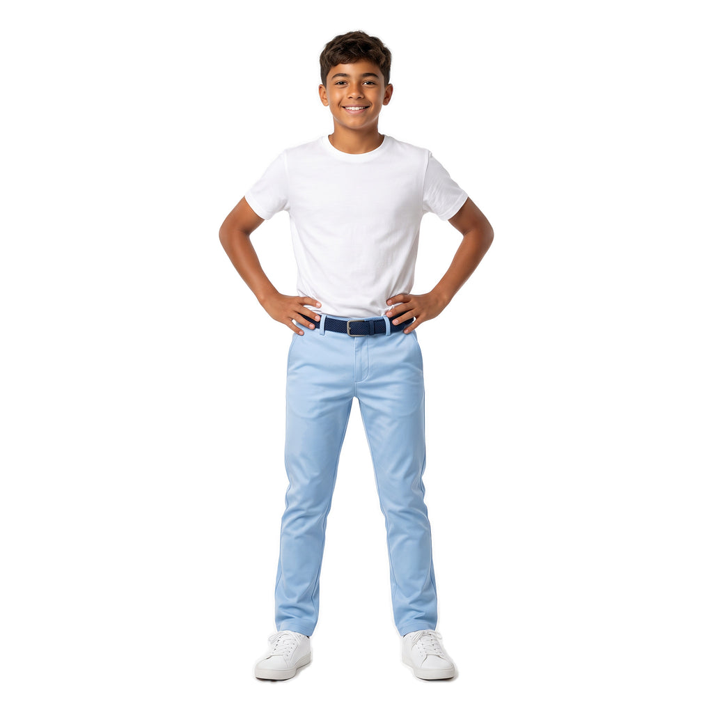 Boys' Belted Chino Pants – Baby Blue, worn, age 14