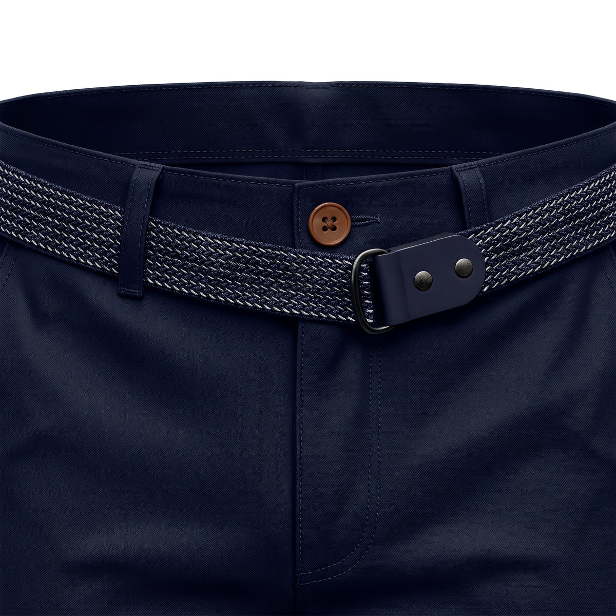 Boys' Belted Chino Pants – Navy, waistband close-up