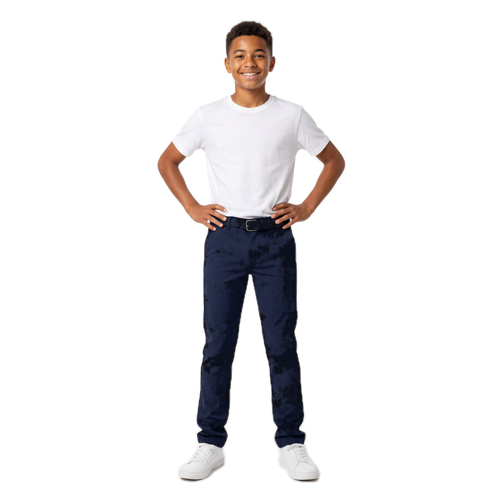 Boys' Belted Chino Pants – Navy, worn, age 14