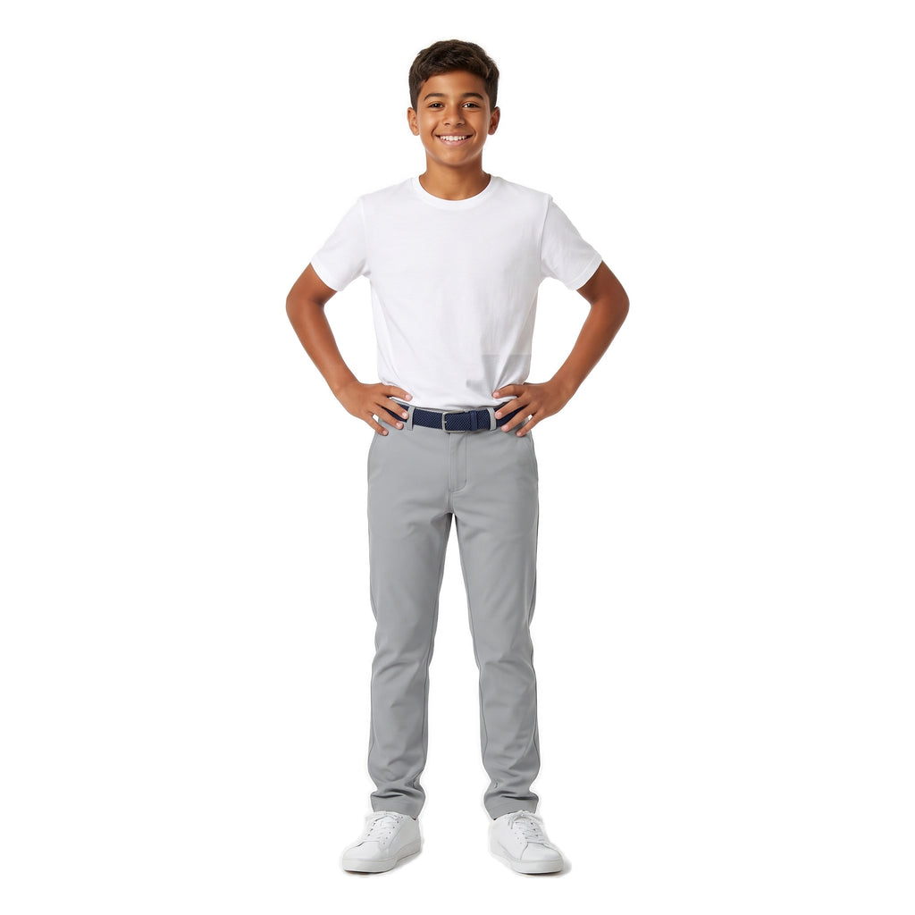 Boys' Belted Chino Pants – Silver, worn, age 14