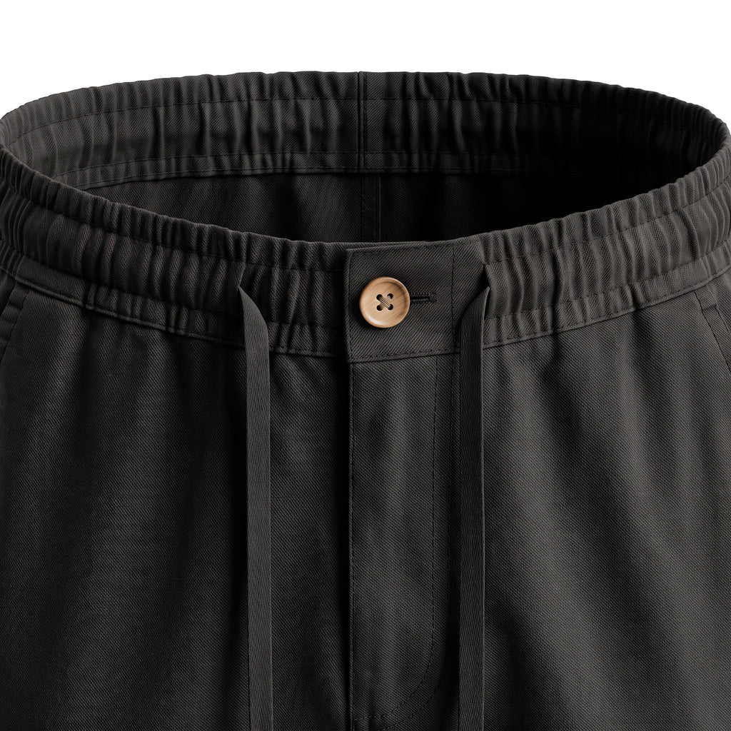Boys' Drawstring Gabardine Pants – Black, waistband close-up