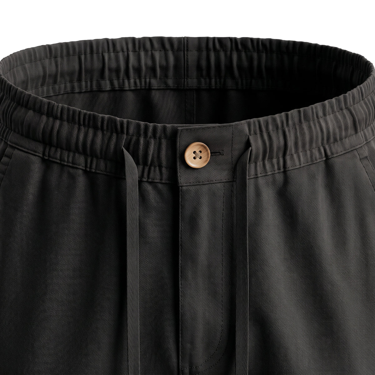 Boys' Drawstring Gabardine Pants – Black, waistband close-up