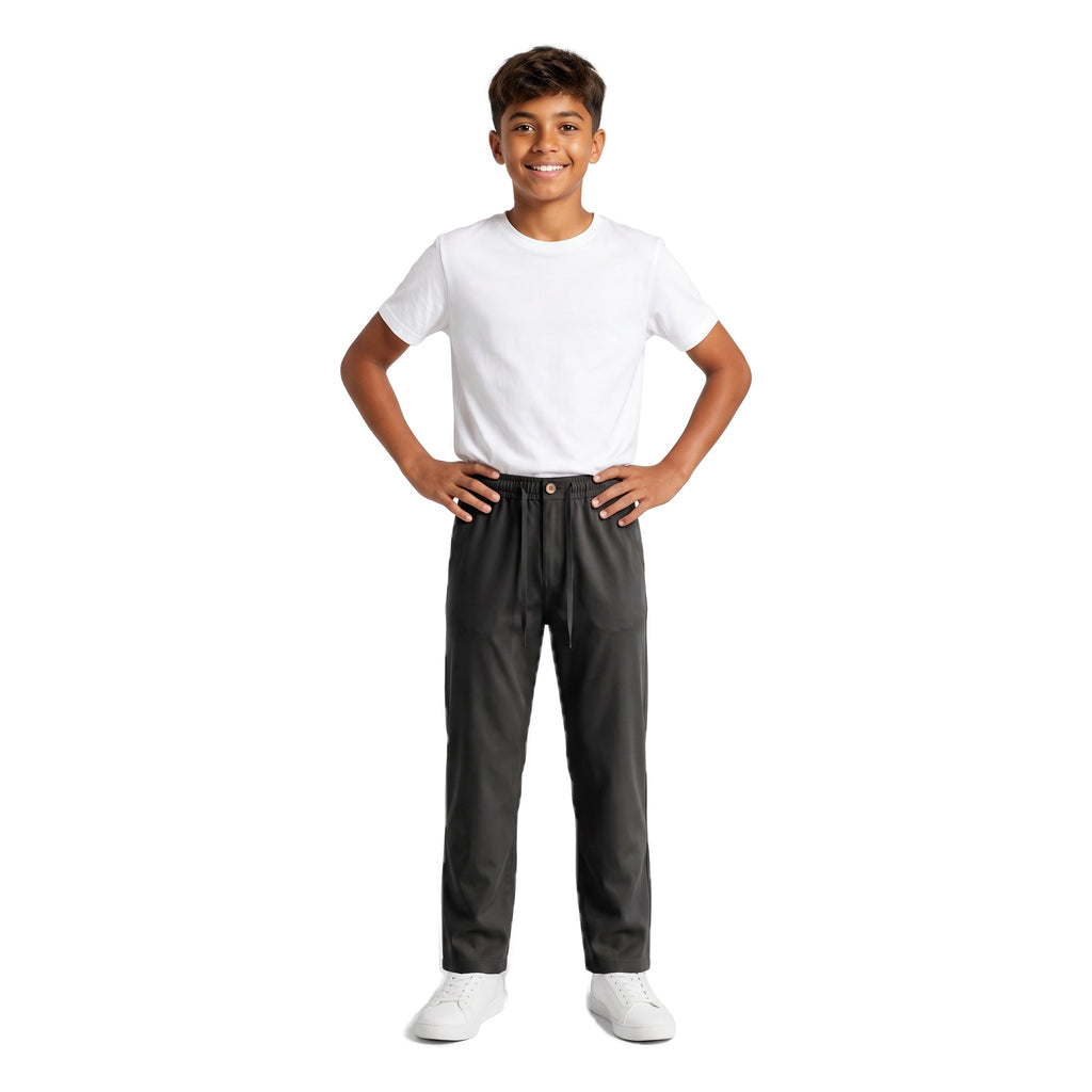 Boys' Drawstring Gabardine Pants – Black, worn, age 14