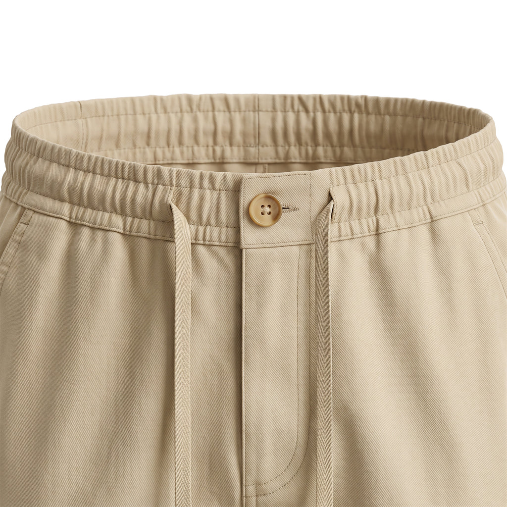 Boys' Drawstring Gabardine Pants – Light Beige, waistband close-up