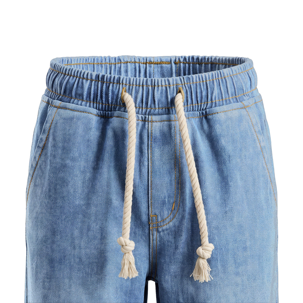 Boys' Rope Drawstring Jeans – Vintage Wash, waistband close-up