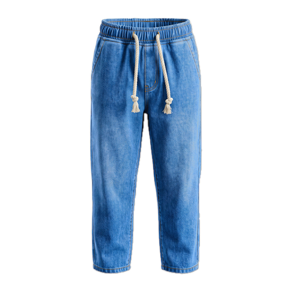 Boys' Rope Drawstring Jeans – Medium Blue, front
