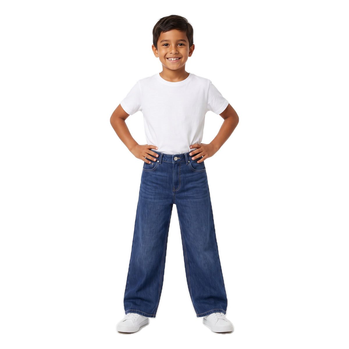 Boys' X-Pocket Wide Jeans – Blue Black, worn, age 9