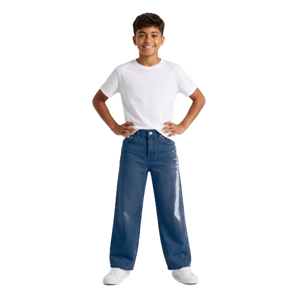 Boys' X-Pocket Wide Jeans – Vintage Wash, worn, age 14