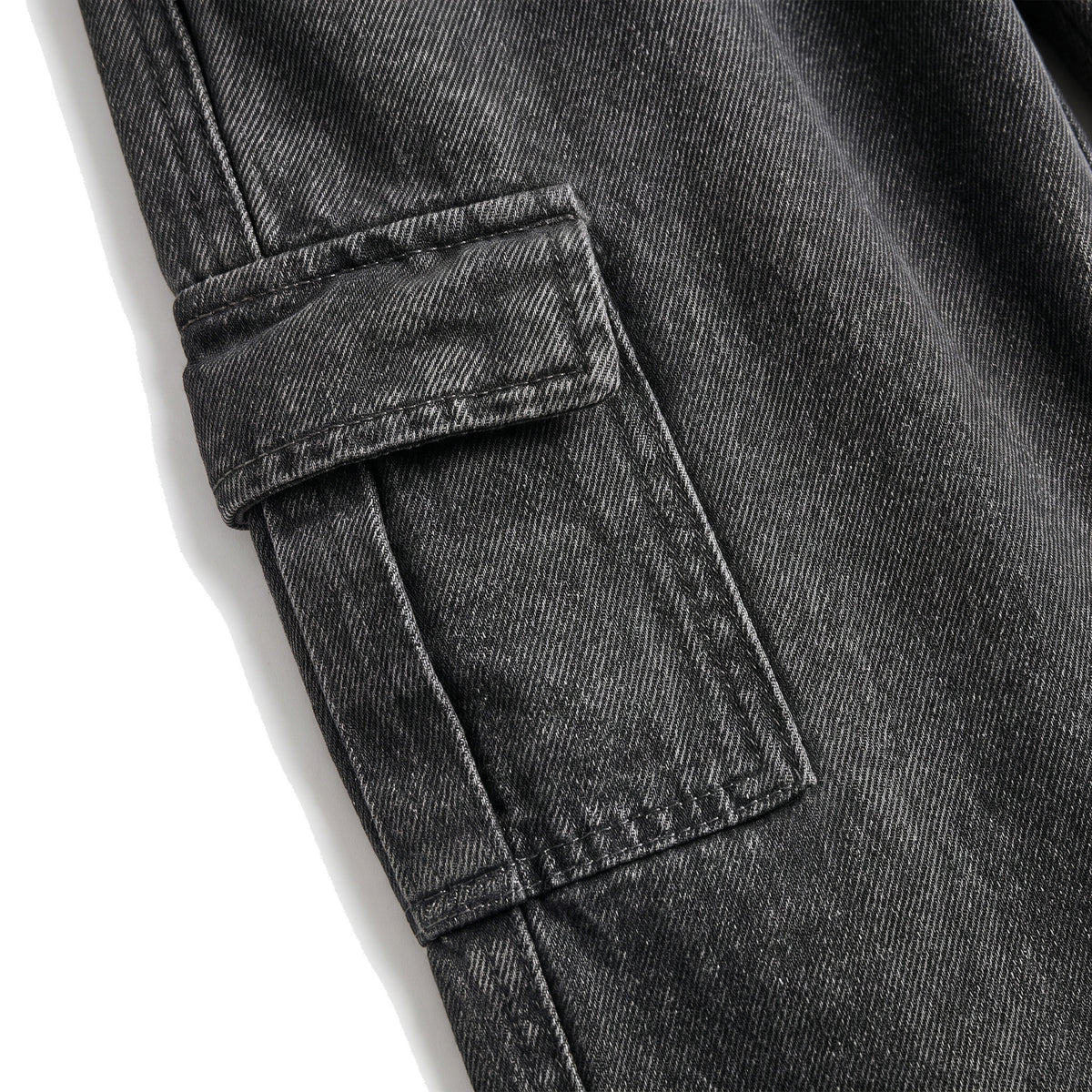 Boys' Cargo Jeans – Black, cargo pocket close-up