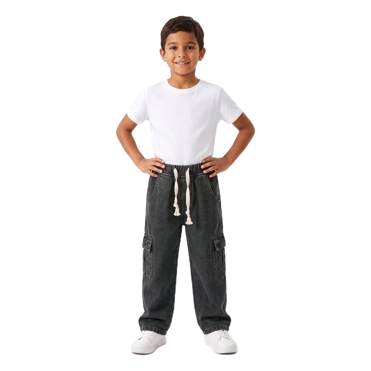 Boys' Cargo Jeans – Black, worn, age 9