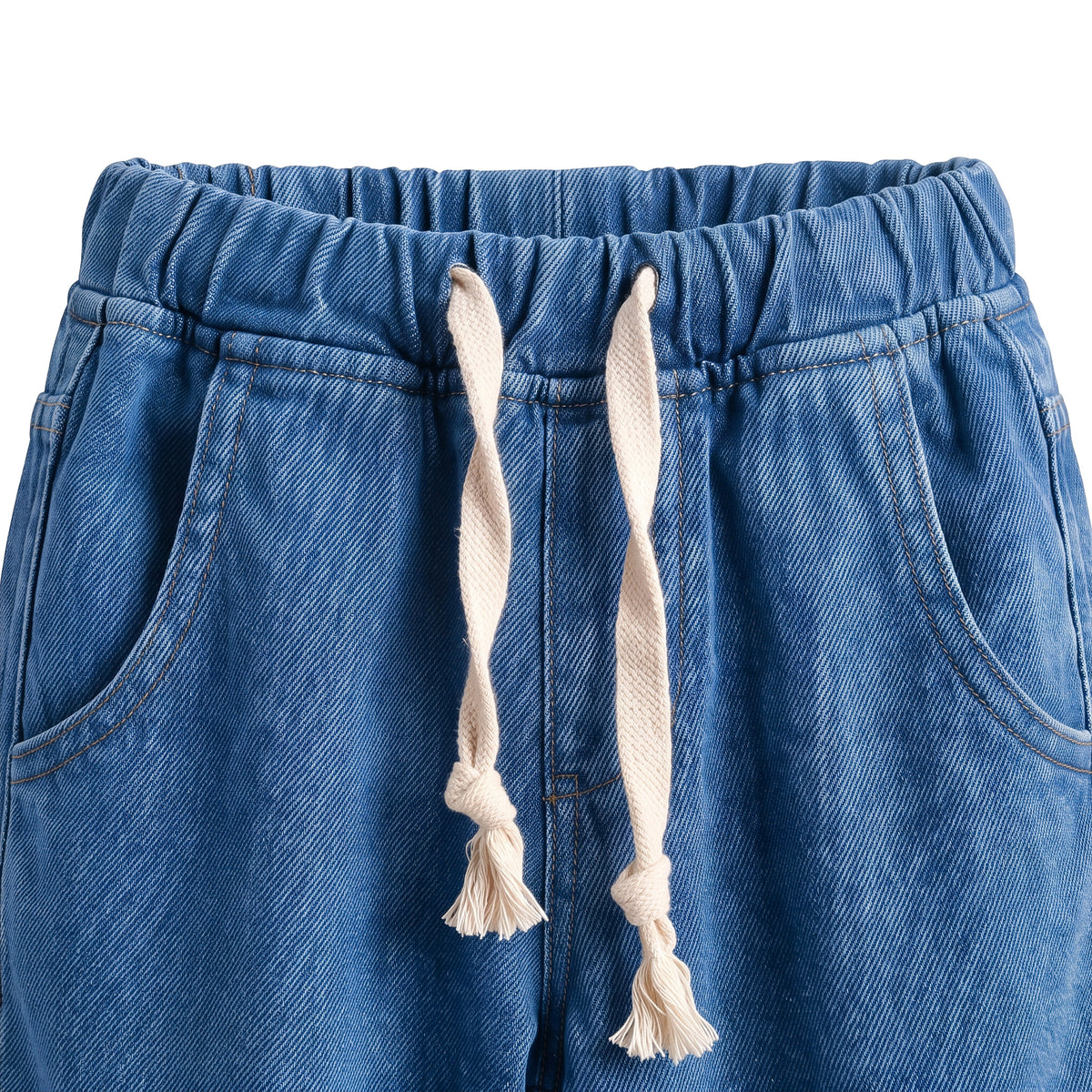 Boys' Cargo Jeans – Medium Blue, waistband close-up