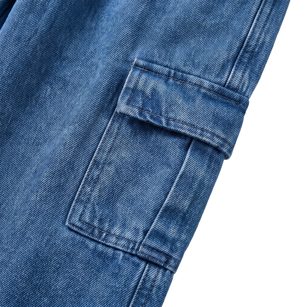 Boys' Cargo Jeans – Medium Blue, cargo pocket close-up
