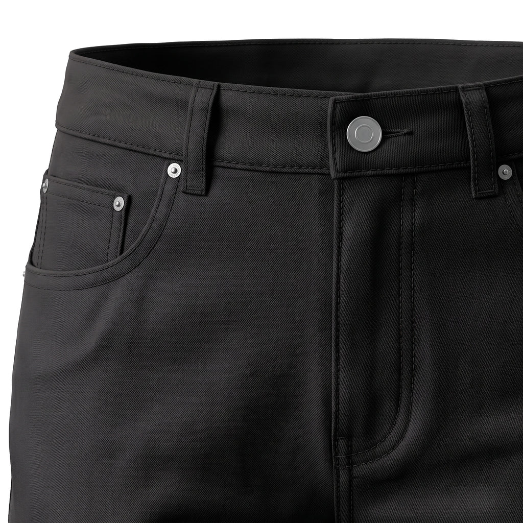 Boys' Five-Pocket Gabardine Pants – Black, waistband close-up