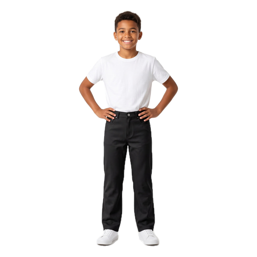 Boys' Five-Pocket Gabardine Pants – Black, worn, age 14