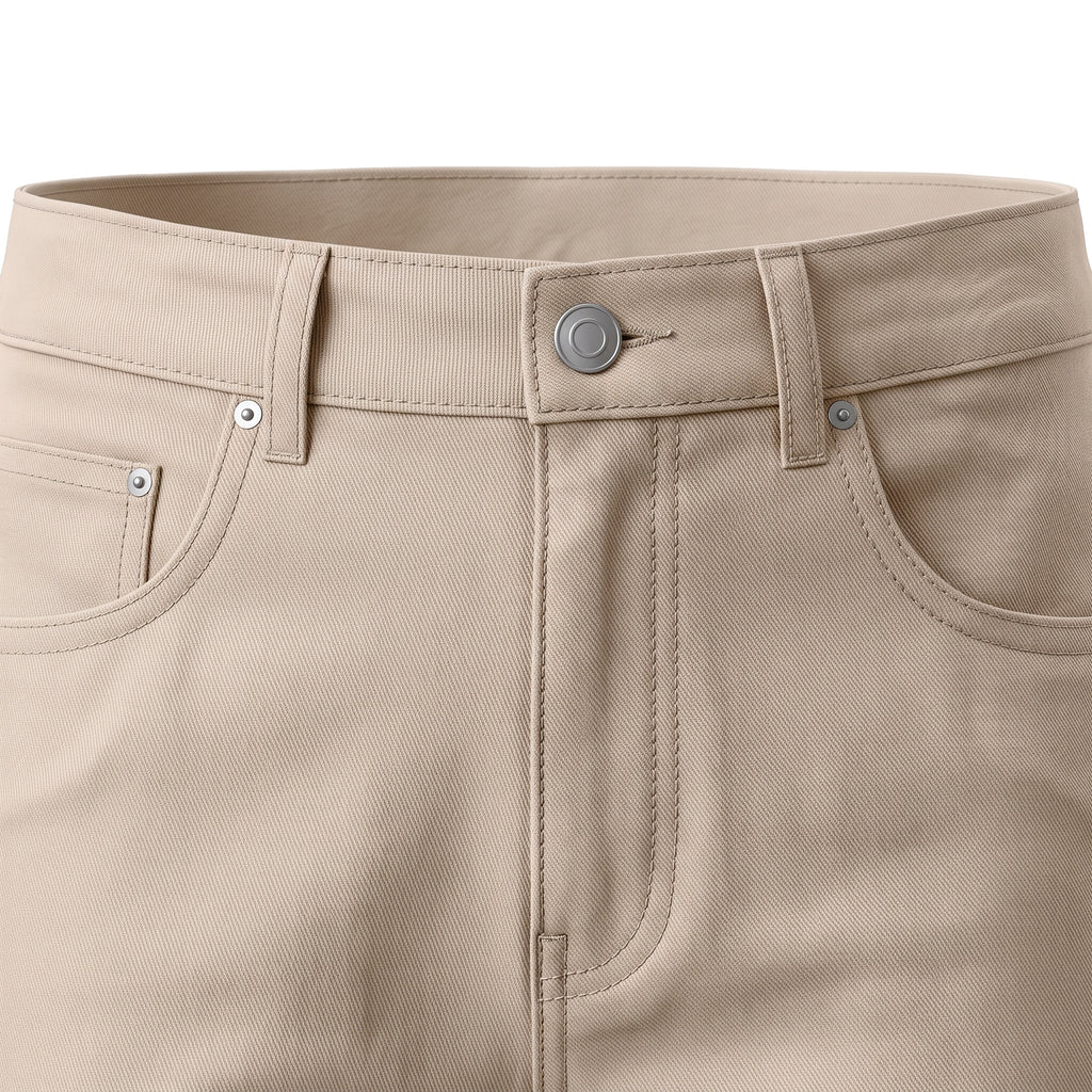 Boys' Five-Pocket Gabardine Pants – Light Beige, waistband close-up