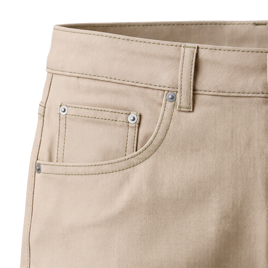 Boys' Five-Pocket Gabardine Pants – Light Beige, front pocket close-up