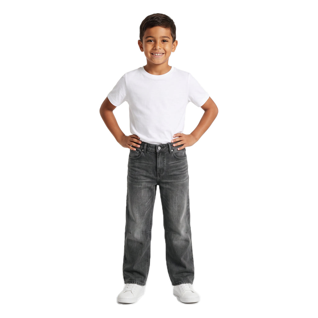 Boys' Knee-Seam Jeans – Grey, worn, age 9