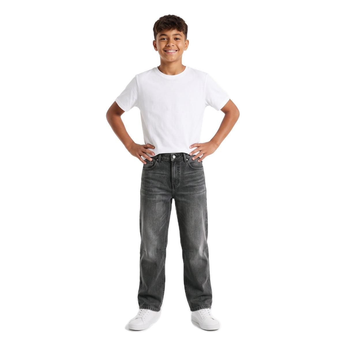 Boys' Knee-Seam Jeans – Grey, worn, age 14