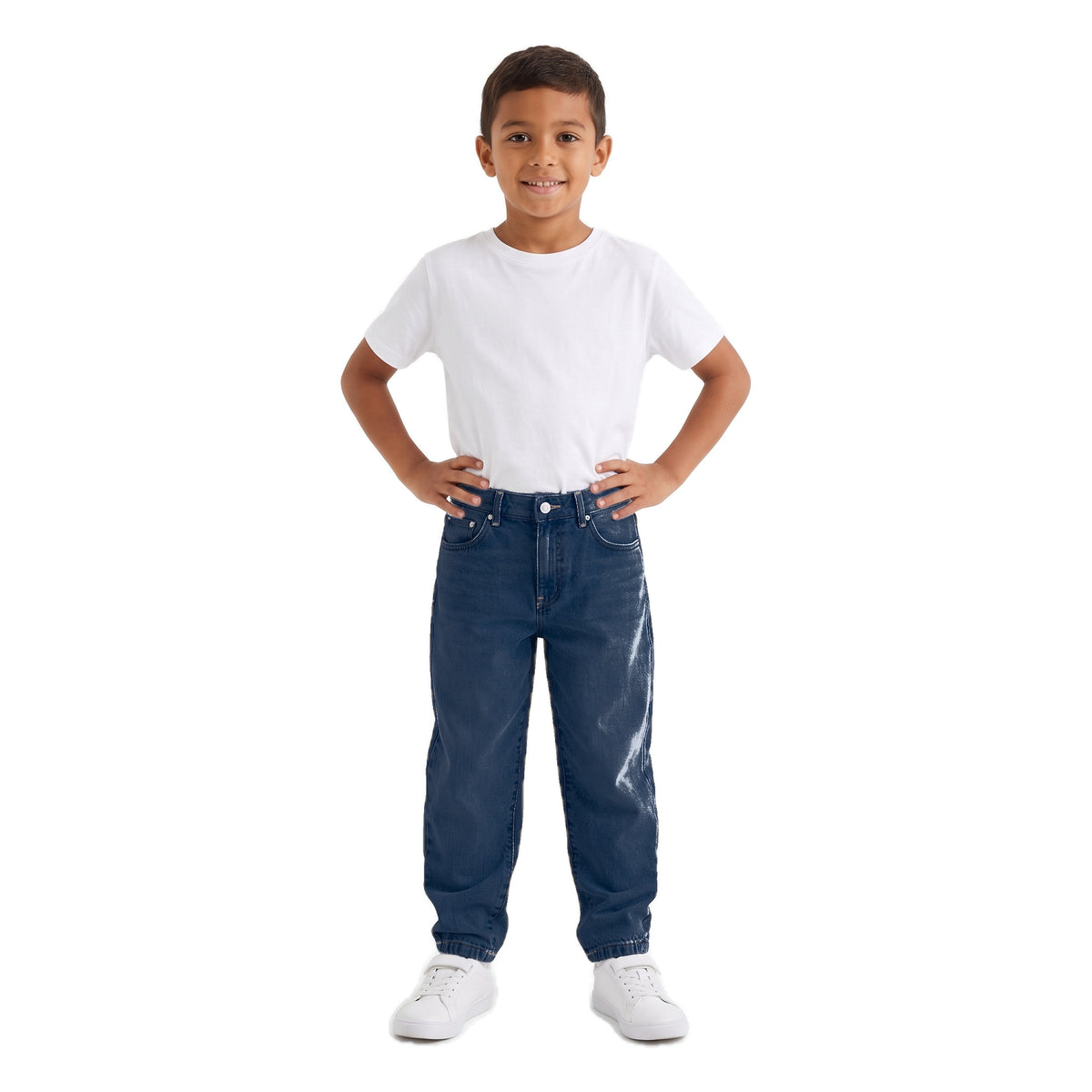 Boys' Tapered Jeans – Dark Blue, worn, age 9