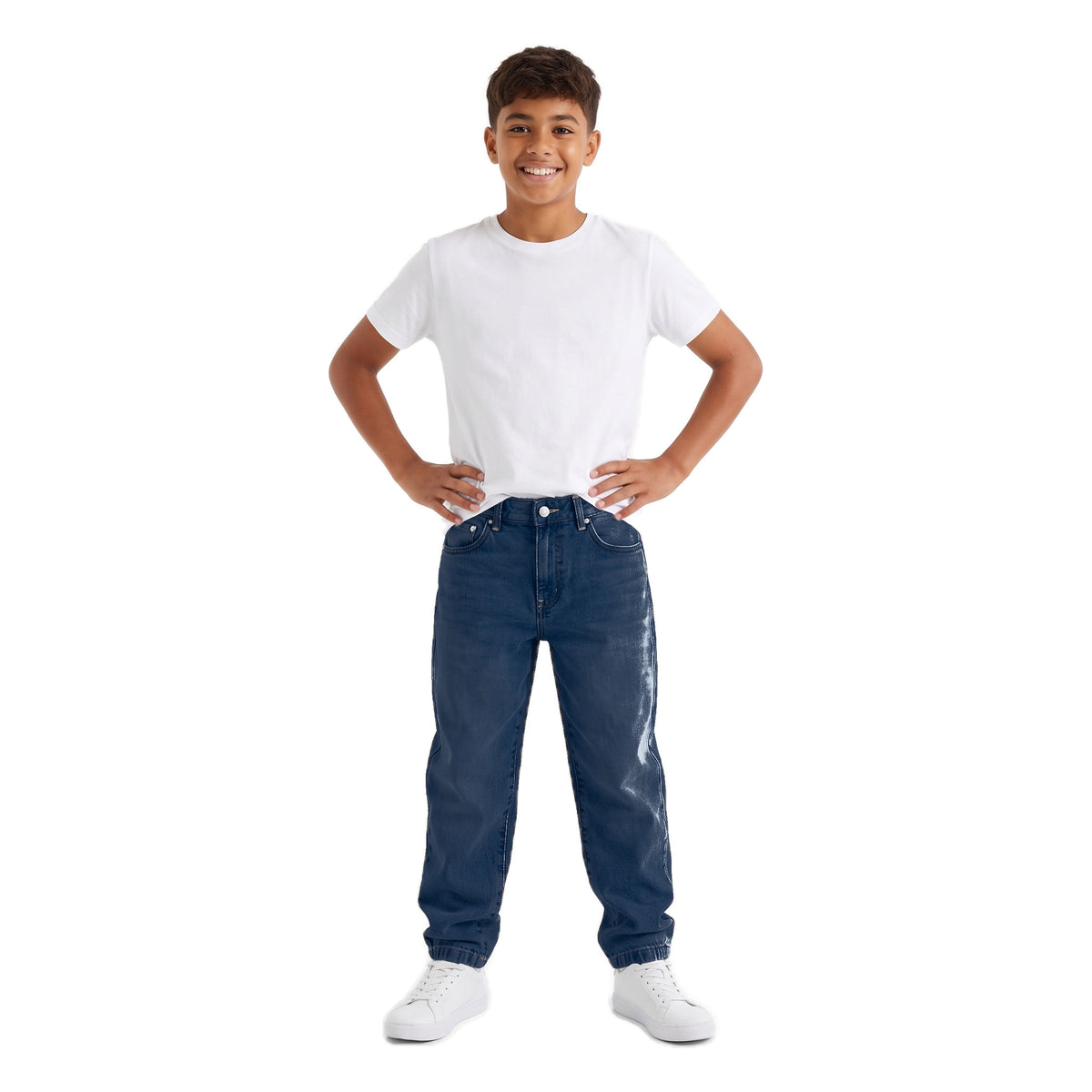 Boys' Tapered Jeans – Dark Blue, worn, age 14