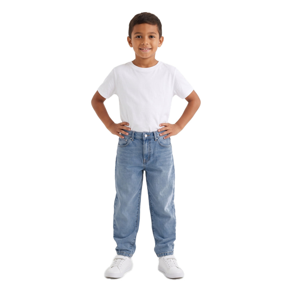 Boys' Tapered Jeans – Medium Blue, worn, age 9