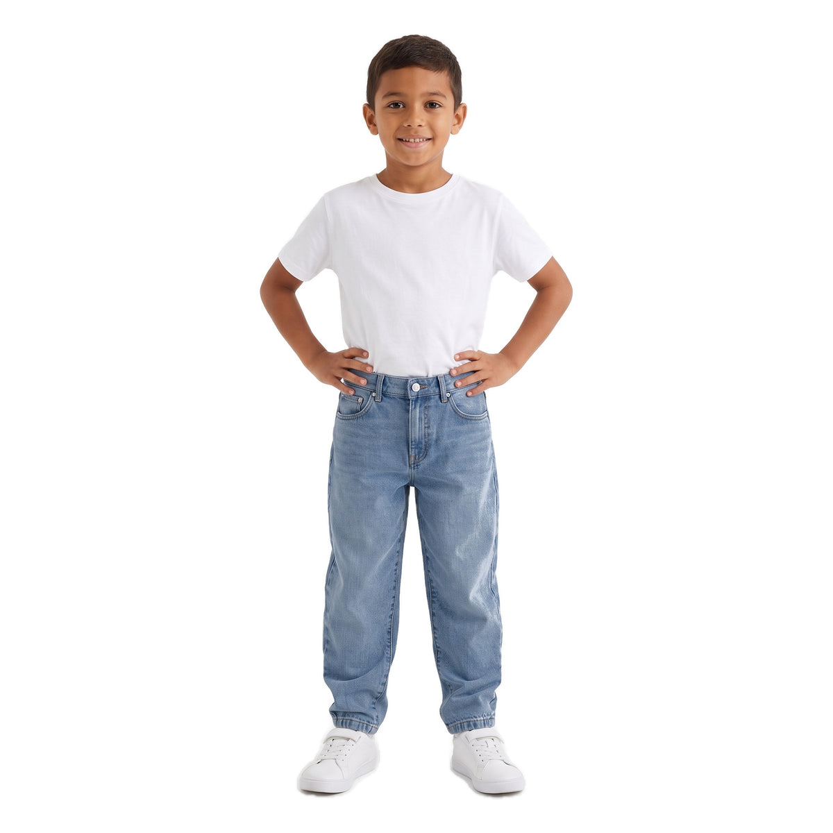 Boys' Tapered Jeans – Medium Blue, worn, age 9