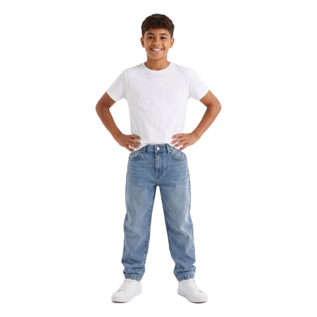 Boys' Tapered Jeans – Medium Blue, worn, age 14