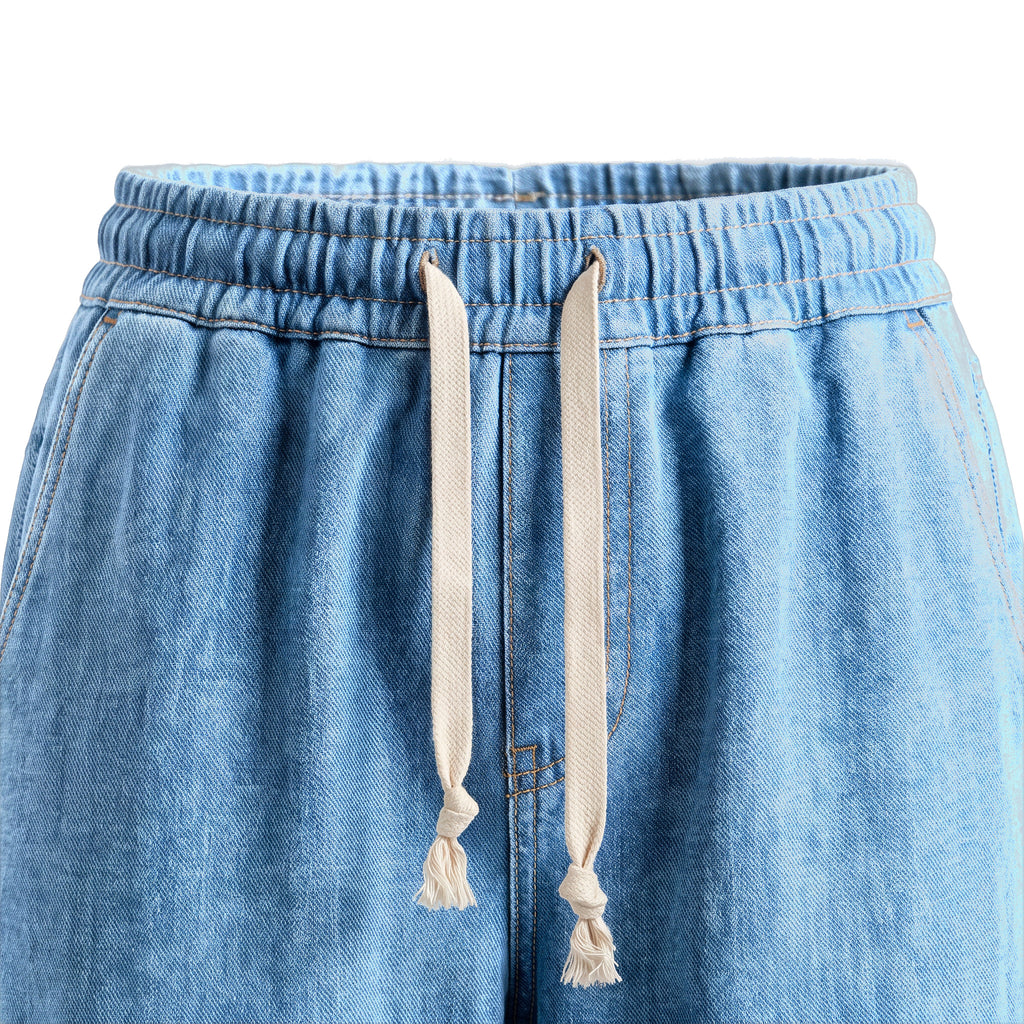 Girls' Cargo Jogger Jeans – Light Blue, waistband close-up