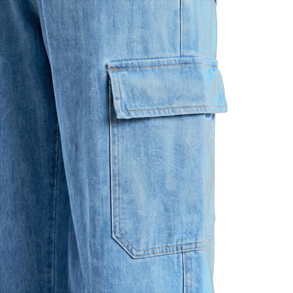Girls' Cargo Jogger Jeans – Light Blue, cargo pocket close-up