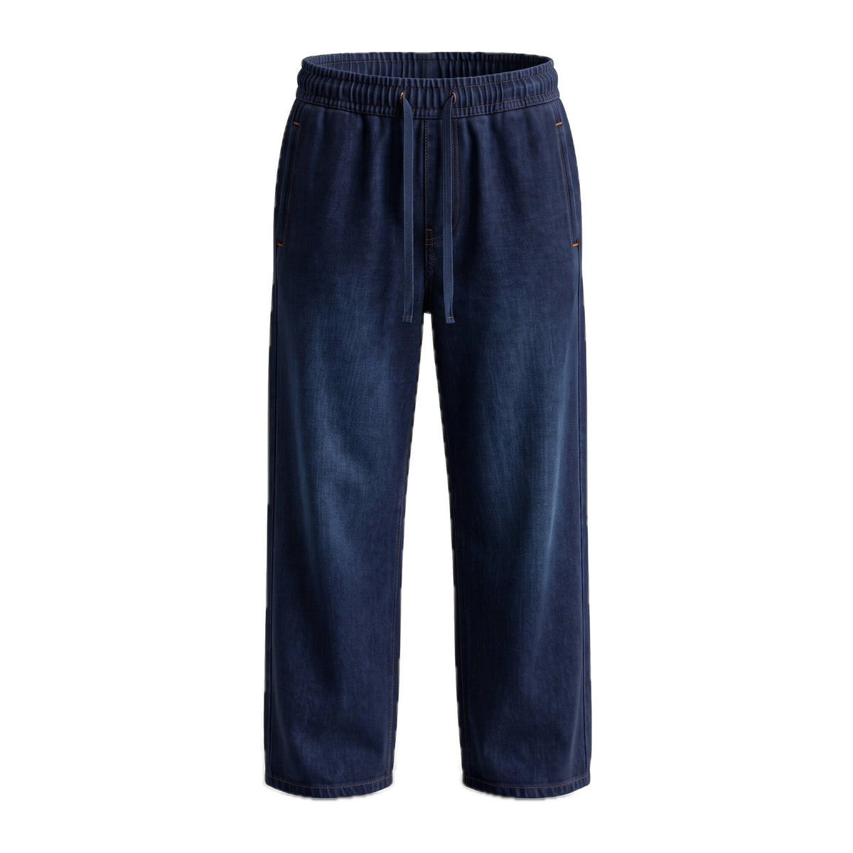 Girls' Drawstring Wide-Leg Jeans – Dark Navy, front