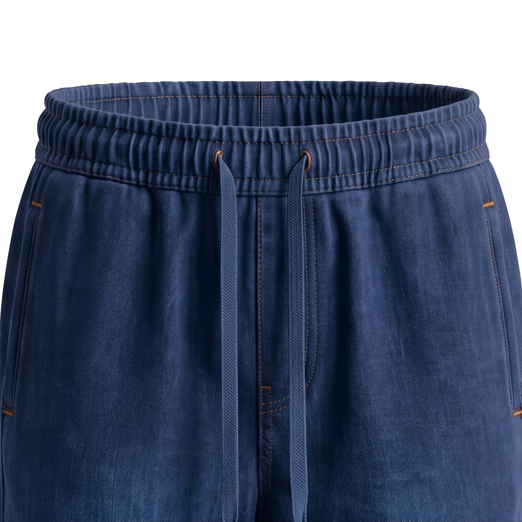 Girls' Drawstring Wide-Leg Jeans – Dark Navy, waistband close-up