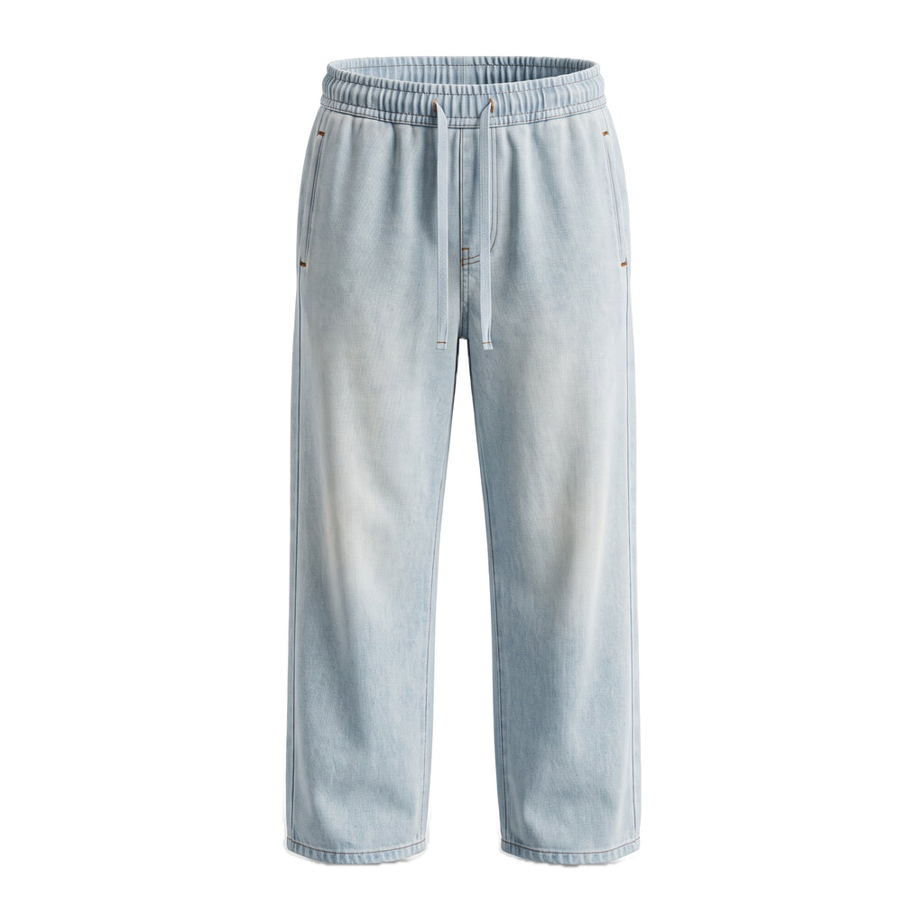 Girls' Drawstring Wide-Leg Jeans – Light Blue, front