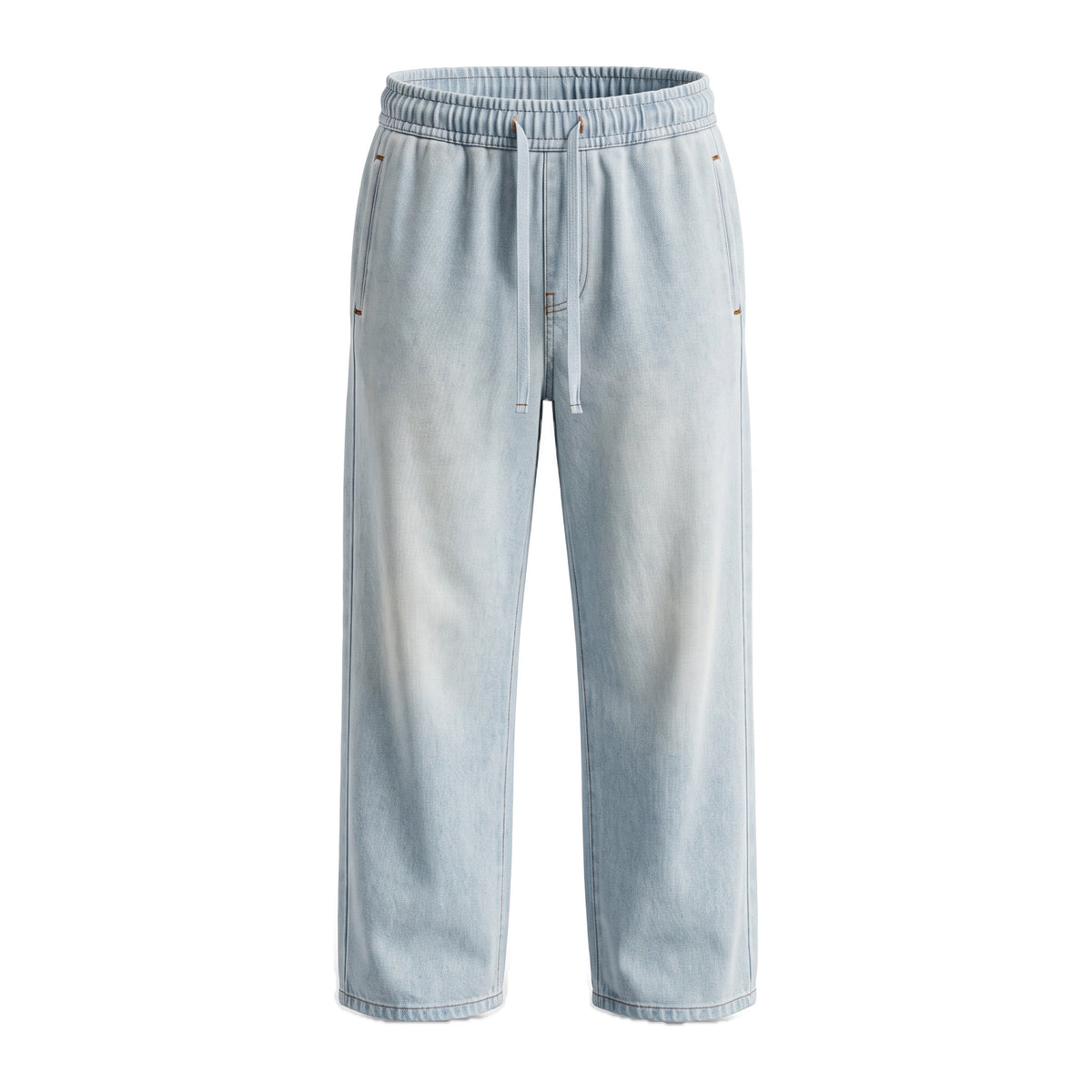 Girls' Drawstring Wide-Leg Jeans – Light Blue, front
