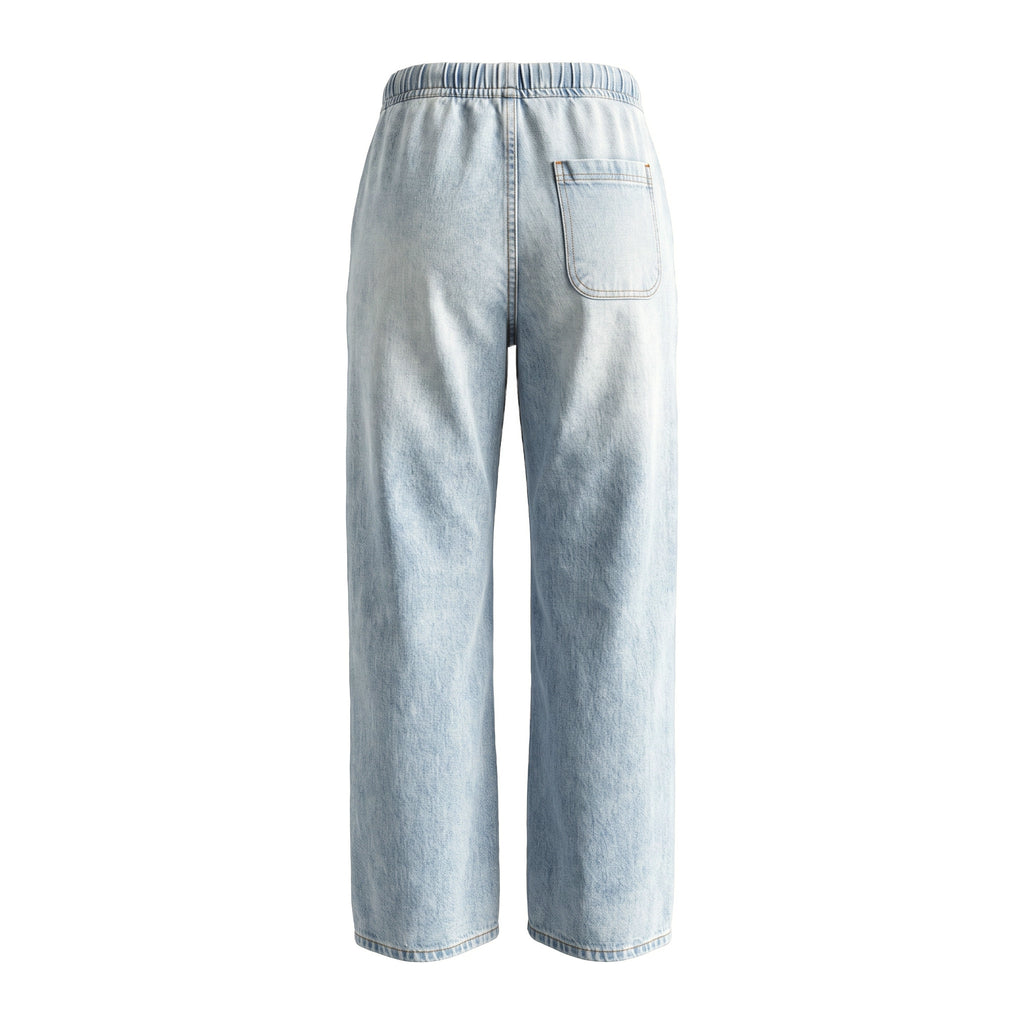 Girls' Drawstring Wide-Leg Jeans – Light Blue, back
