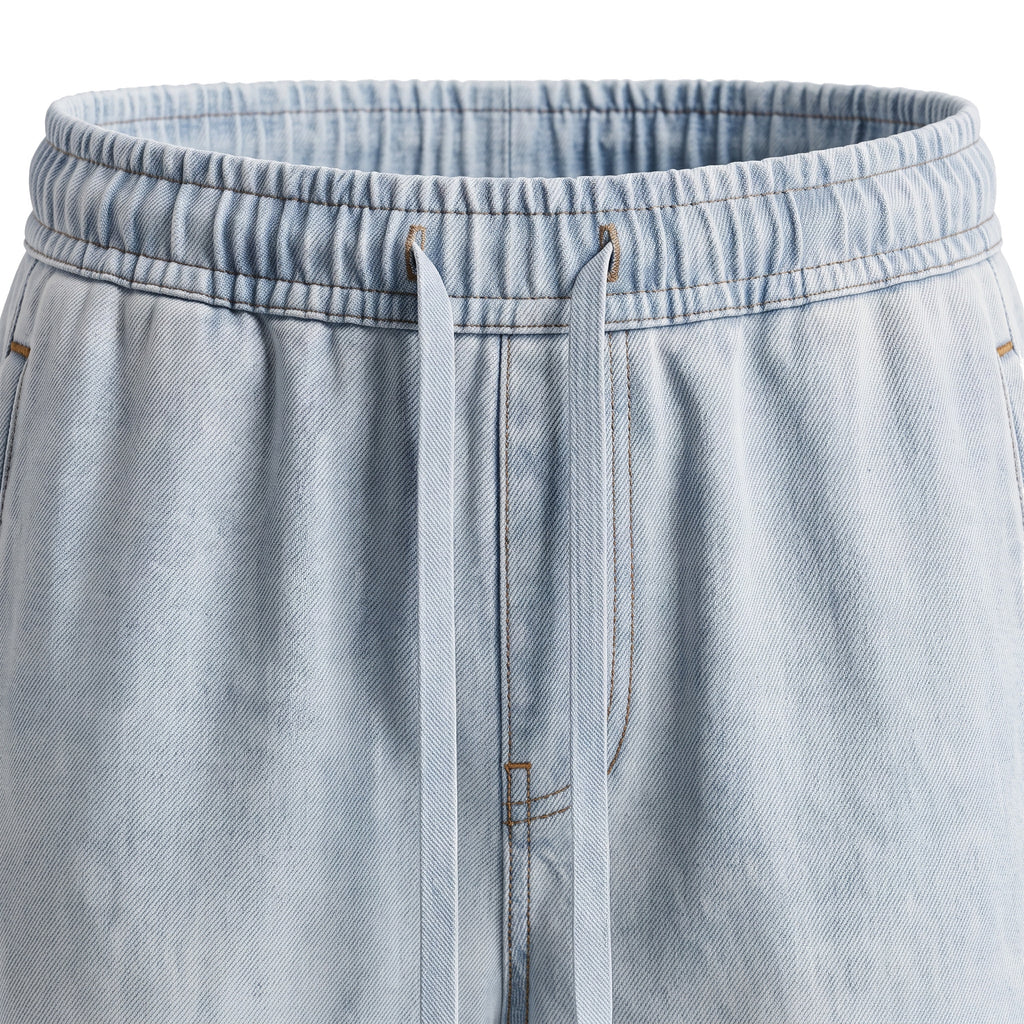 Girls' Drawstring Wide-Leg Jeans – Light Blue, waistband close-up