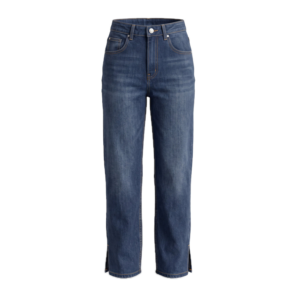 Girls' Side-Slit Straight Jeans – Dark Navy, front
