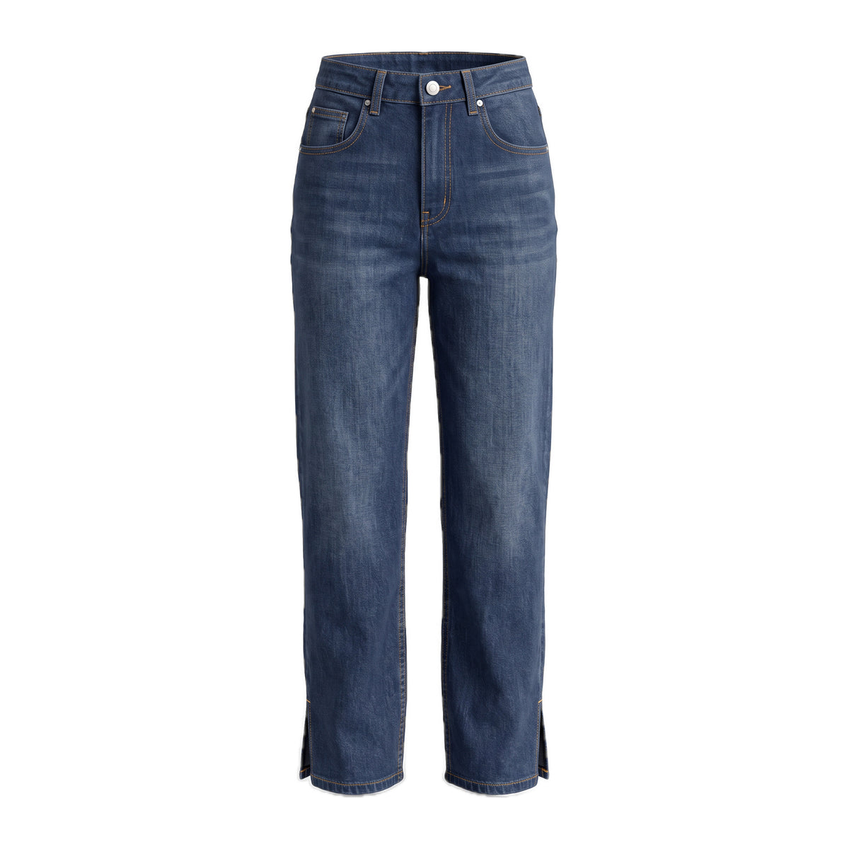 Girls' Side-Slit Straight Jeans – Dark Navy, front