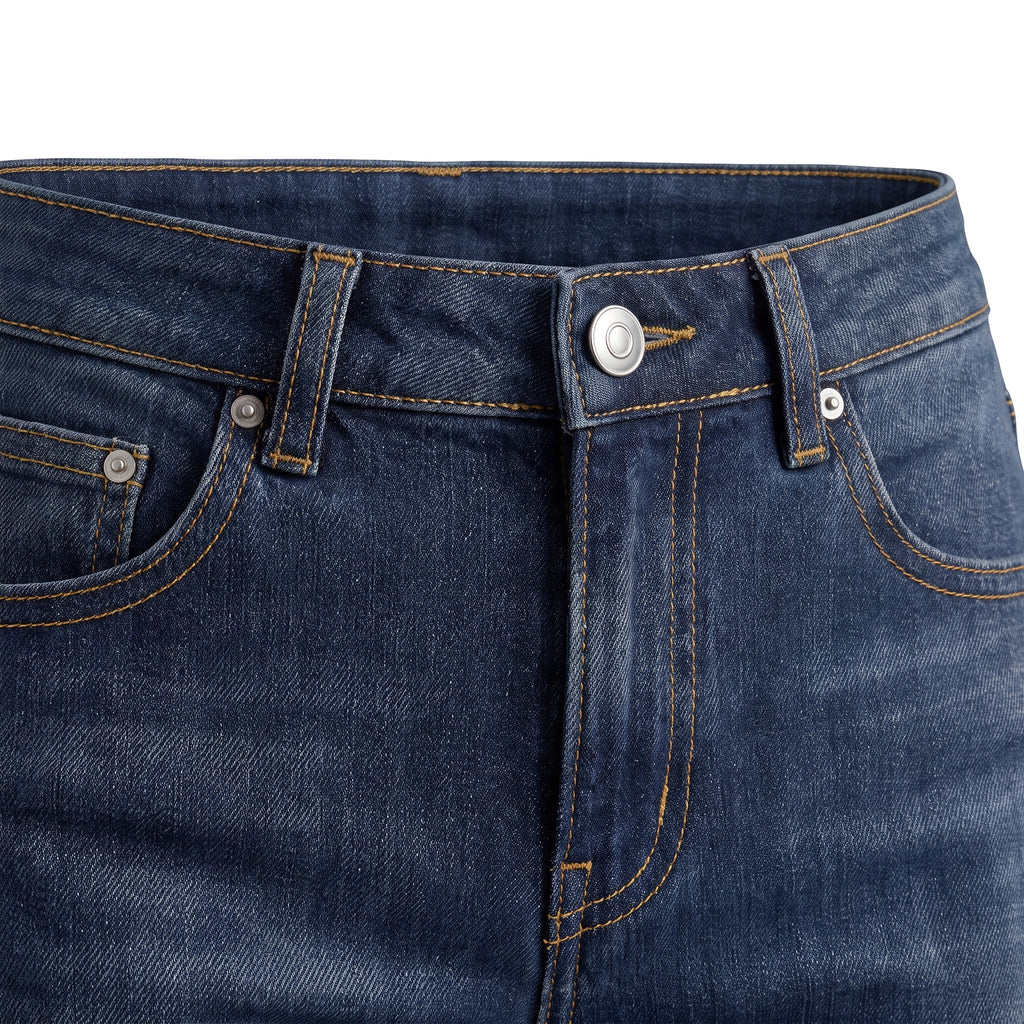 Girls' Side-Slit Straight Jeans – Dark Navy, waistband close-up