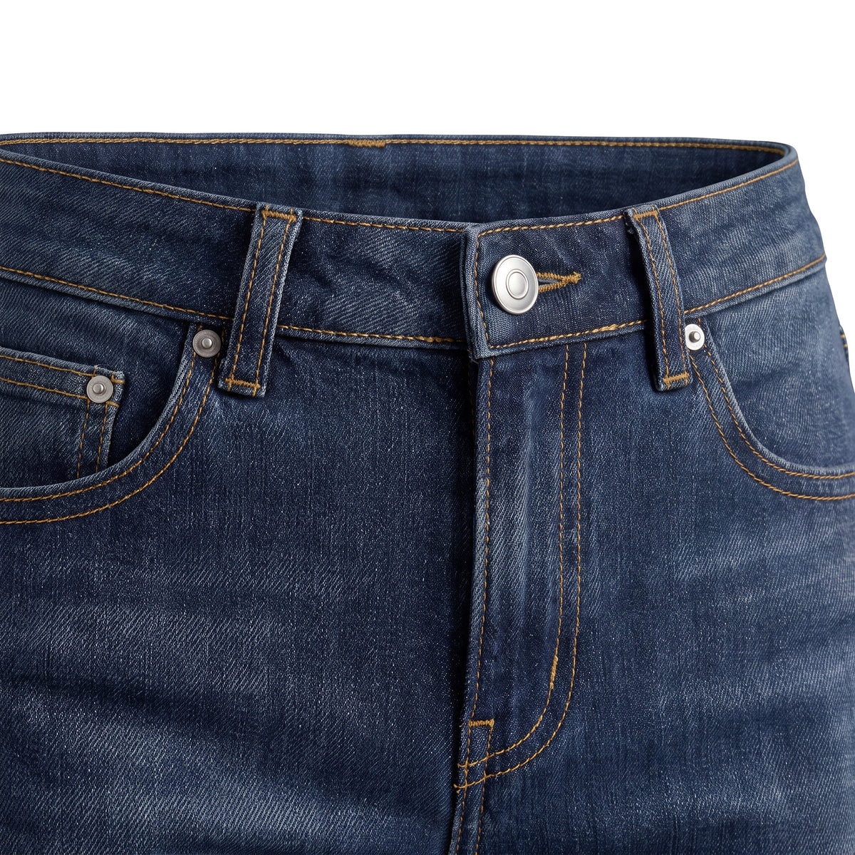 Girls' Side-Slit Straight Jeans – Dark Navy, waistband close-up