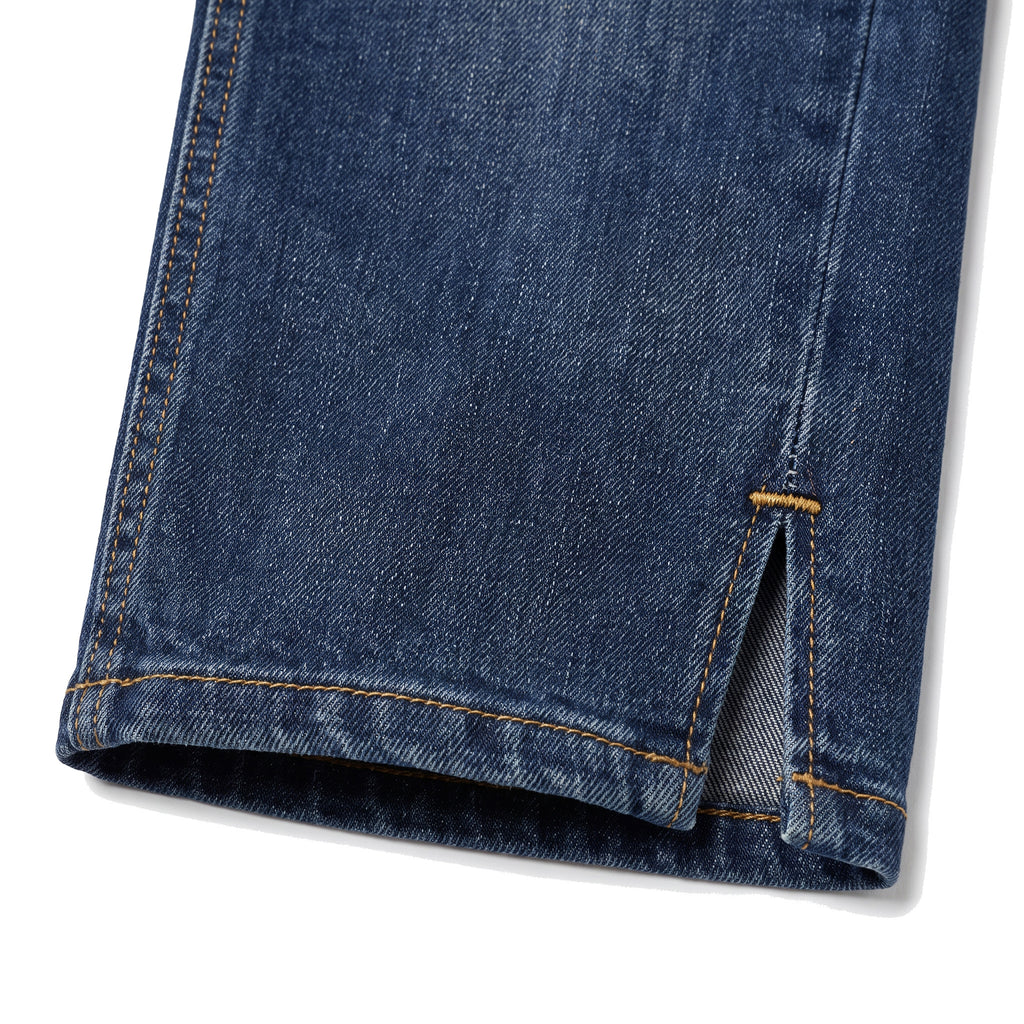 Girls' Side-Slit Straight Jeans – Dark Navy, hem slit close-up