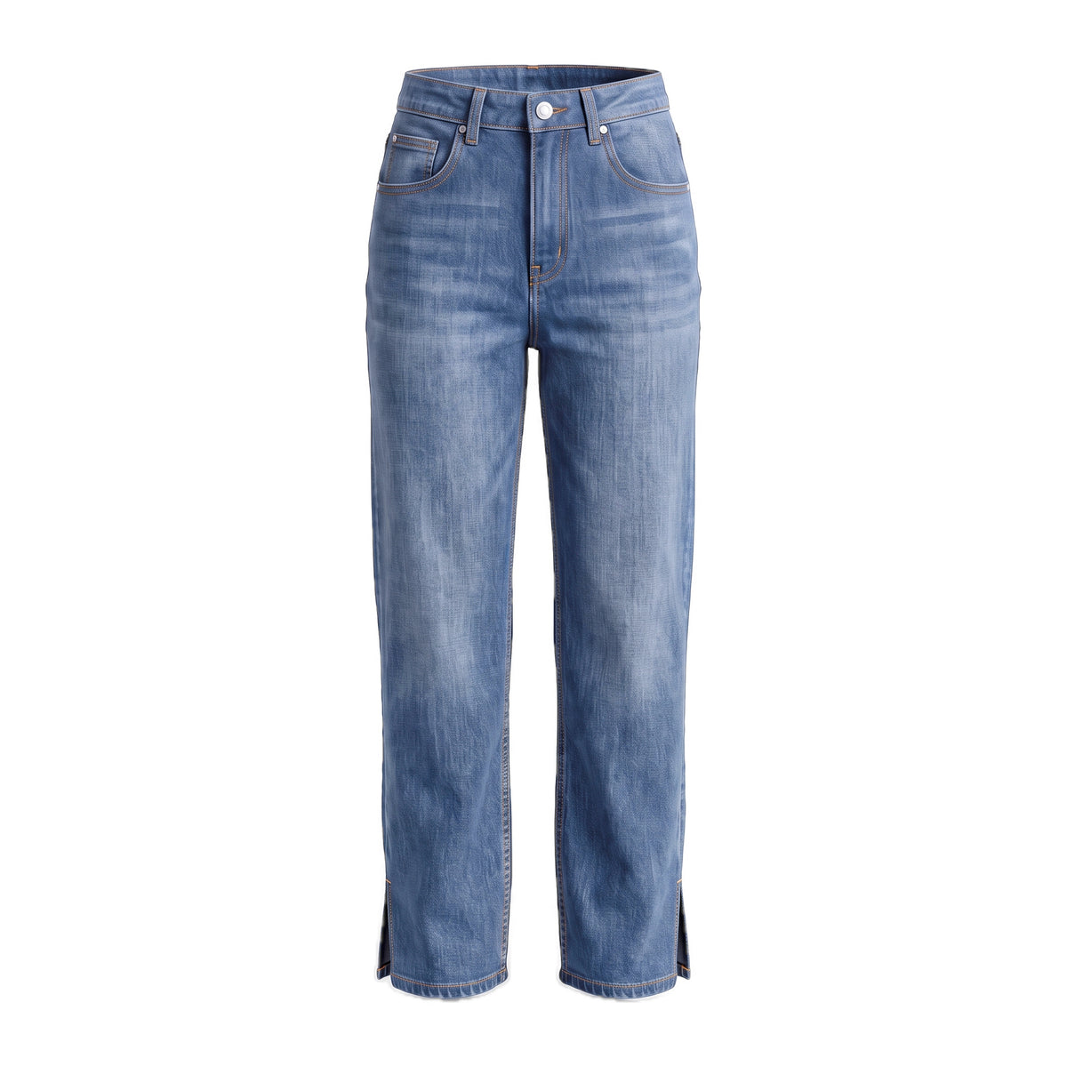 Girls' Side-Slit Straight Jeans – Vintage Wash, front