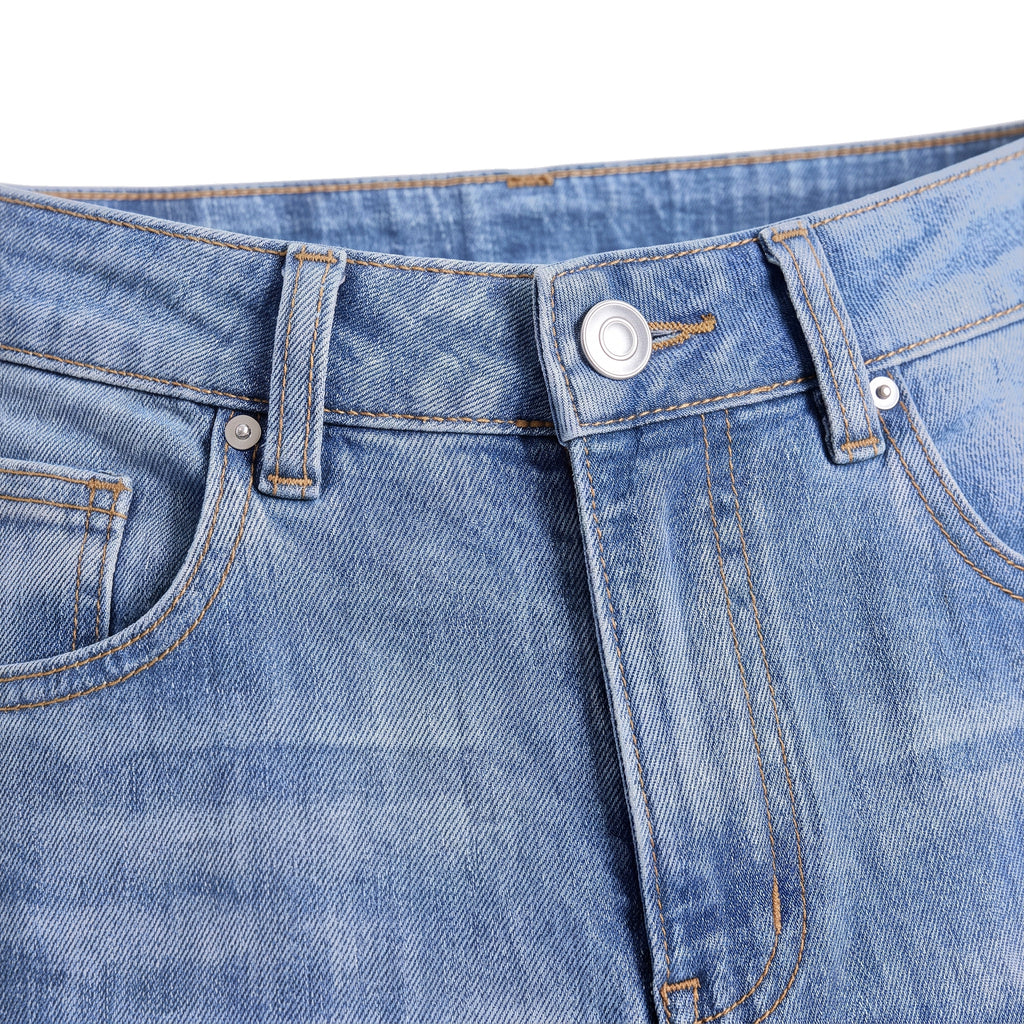 Girls' Side-Slit Straight Jeans – Vintage Wash, waistband close-up