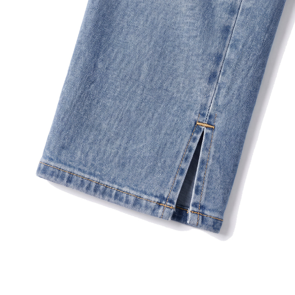 Girls' Side-Slit Straight Jeans – Vintage Wash, hem slit close-up