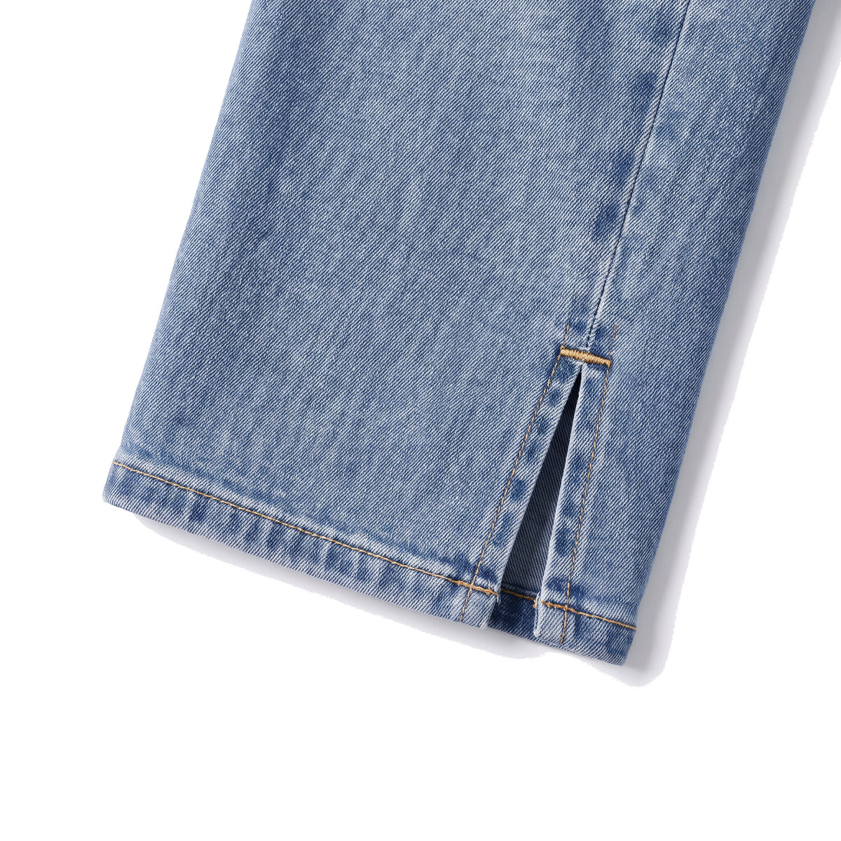 Girls' Side-Slit Straight Jeans – Vintage Wash, hem slit close-up