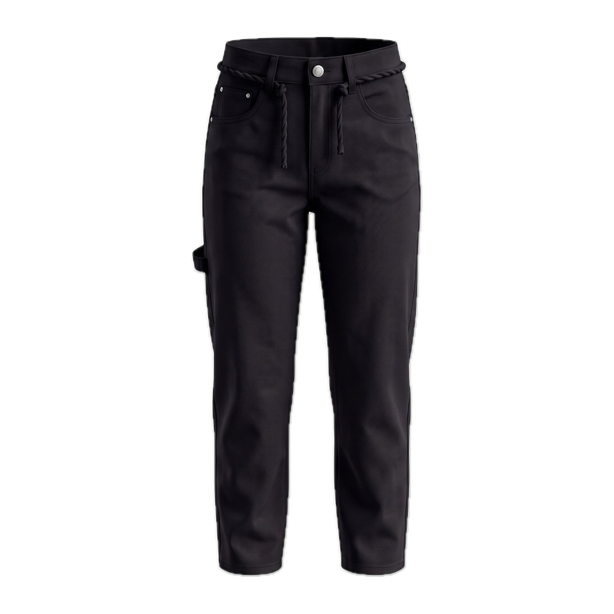 Girls' Rope Belt Wide-Leg Pants – Black, front