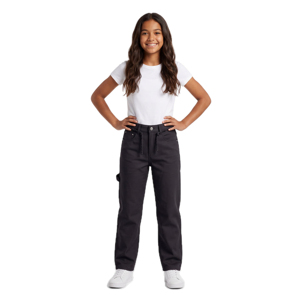 Girls' Rope Belt Wide-Leg Pants – Black, worn, age 14
