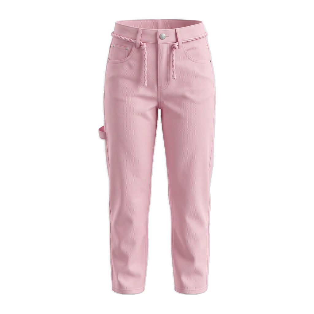 Girls' Rope Belt Wide-Leg Pants – Pink, front