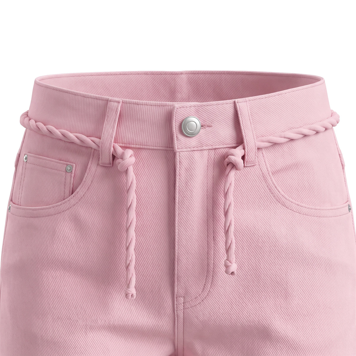 Girls' Rope Belt Wide-Leg Pants – Pink, waistband close-up
