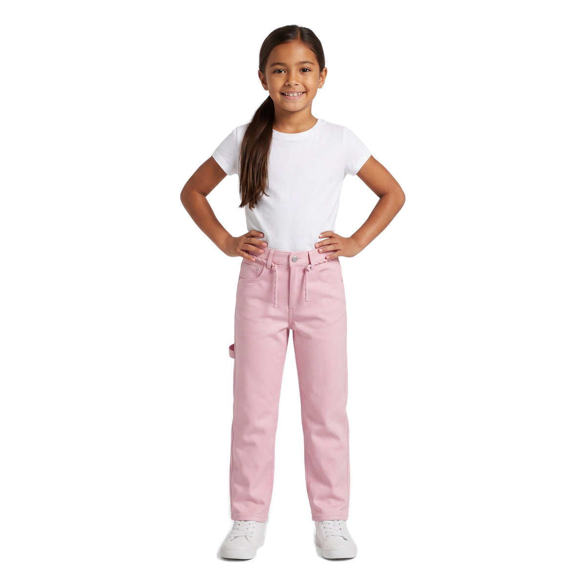 Girls' Rope Belt Wide-Leg Pants – Pink, worn, age 9