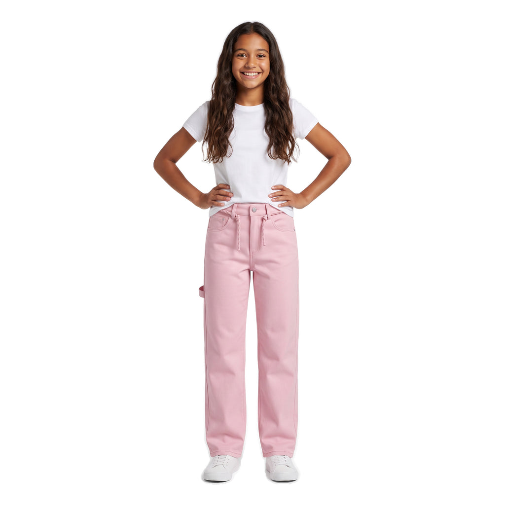 Girls' Rope Belt Wide-Leg Pants – Pink, worn, age 14